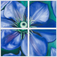 Blue & Green Clematis, 2006, oil on canvas, 48" x 48", 4 panels