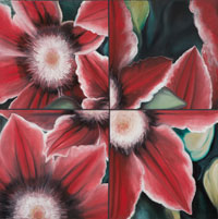 Red Clematis, 2006, oil on canvas, 48" x 48", 4 panels rearranged