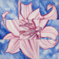 Pink Lily #1, 2006, oil on canvas, 54 "x 54", 9 panels rearranged
