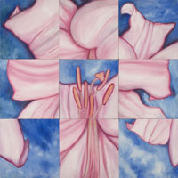 Pink Lily #2, 2006, oil on canvas, 54 "x 54", 9 panels rearranged
