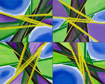 Purple, Blue & Green, 2015, acrylic on canvas, 48" x 60"
